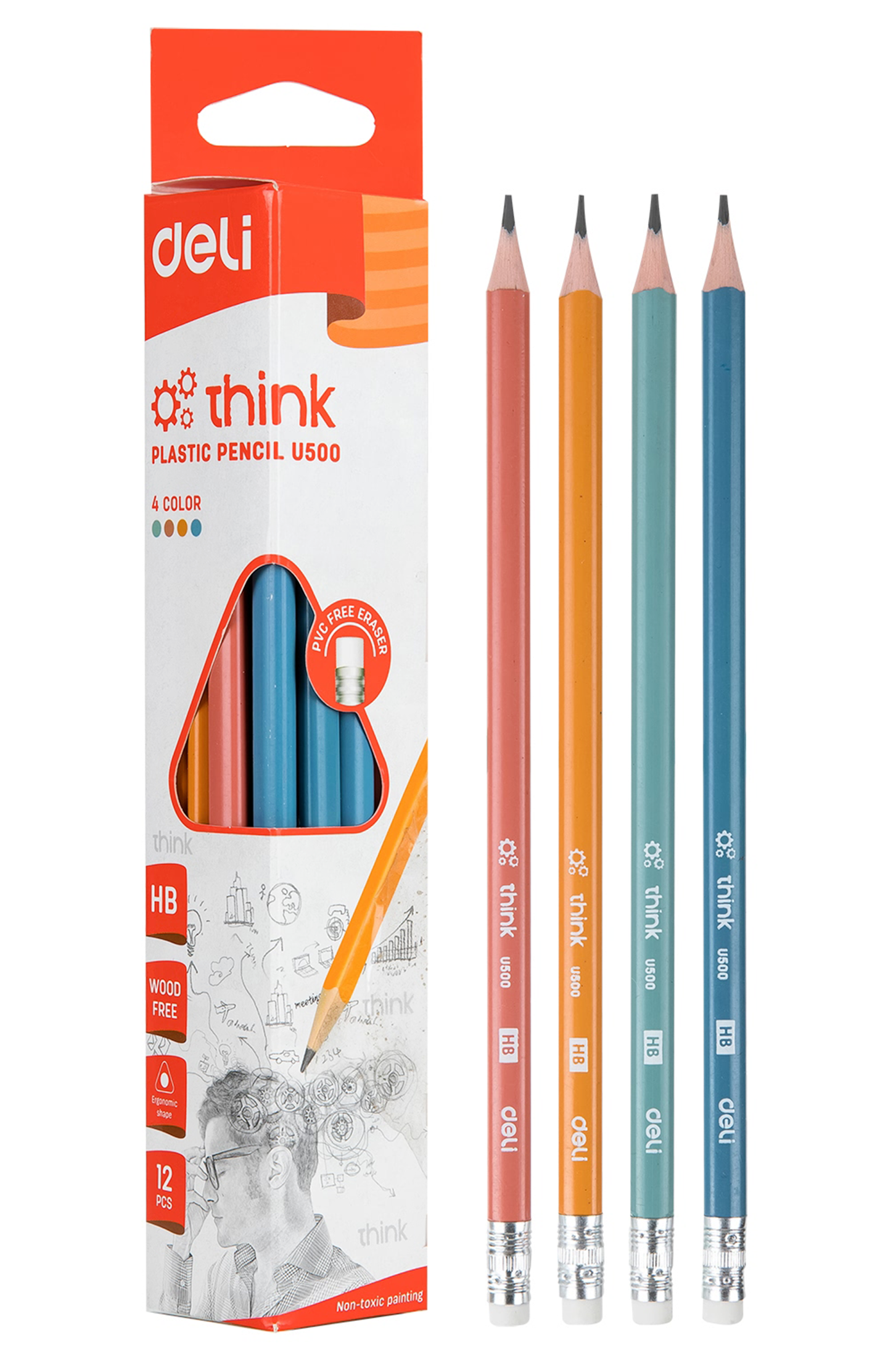 Lapiz de Carbon HB de Estructura Plástica, 12 pcs