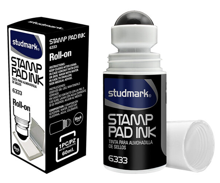 Tinta en Rolo para Sellos, 60ml Negra Roll-On 