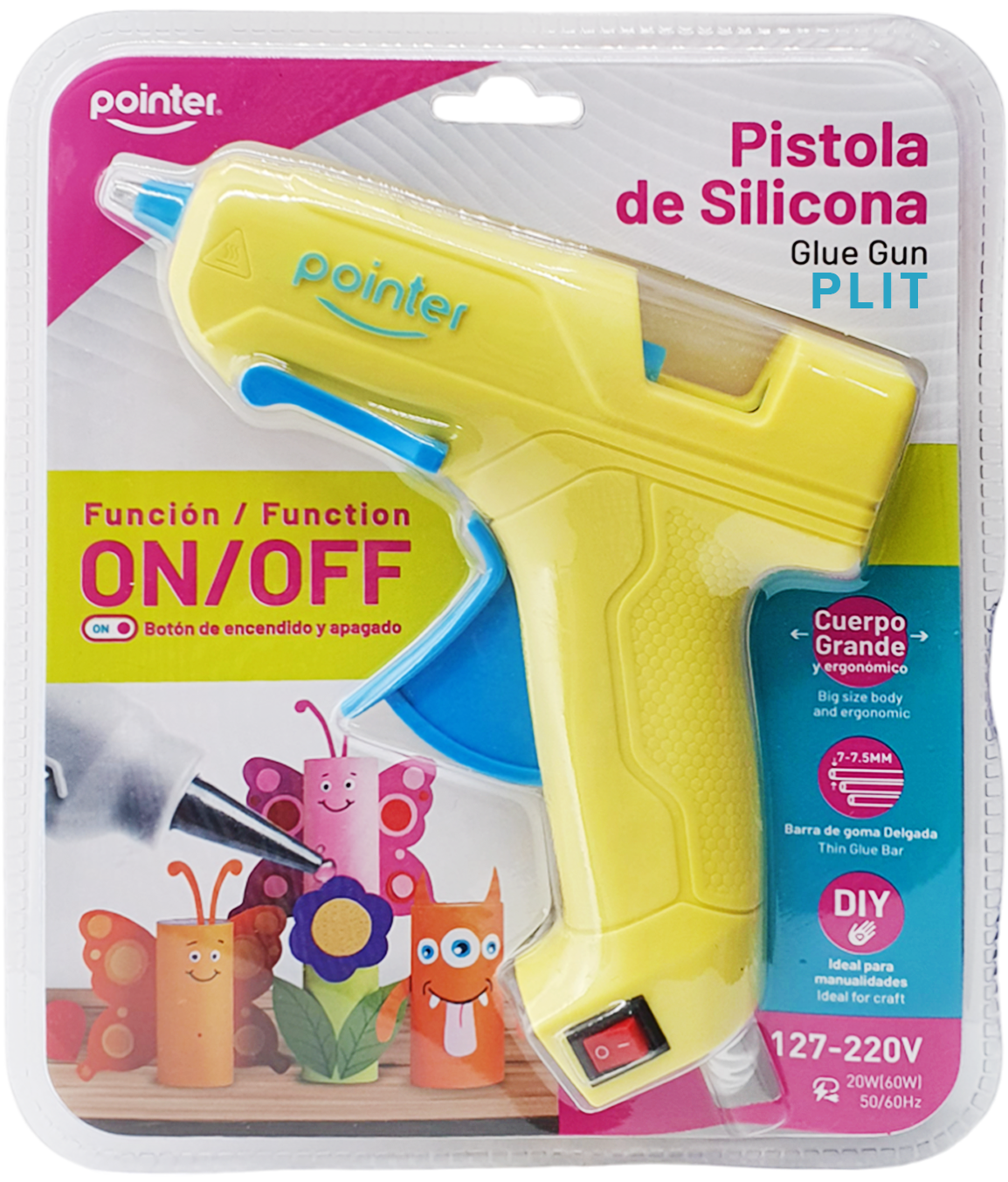 Pistola de Silicona Grande con Botón de Encendido, Amarillo