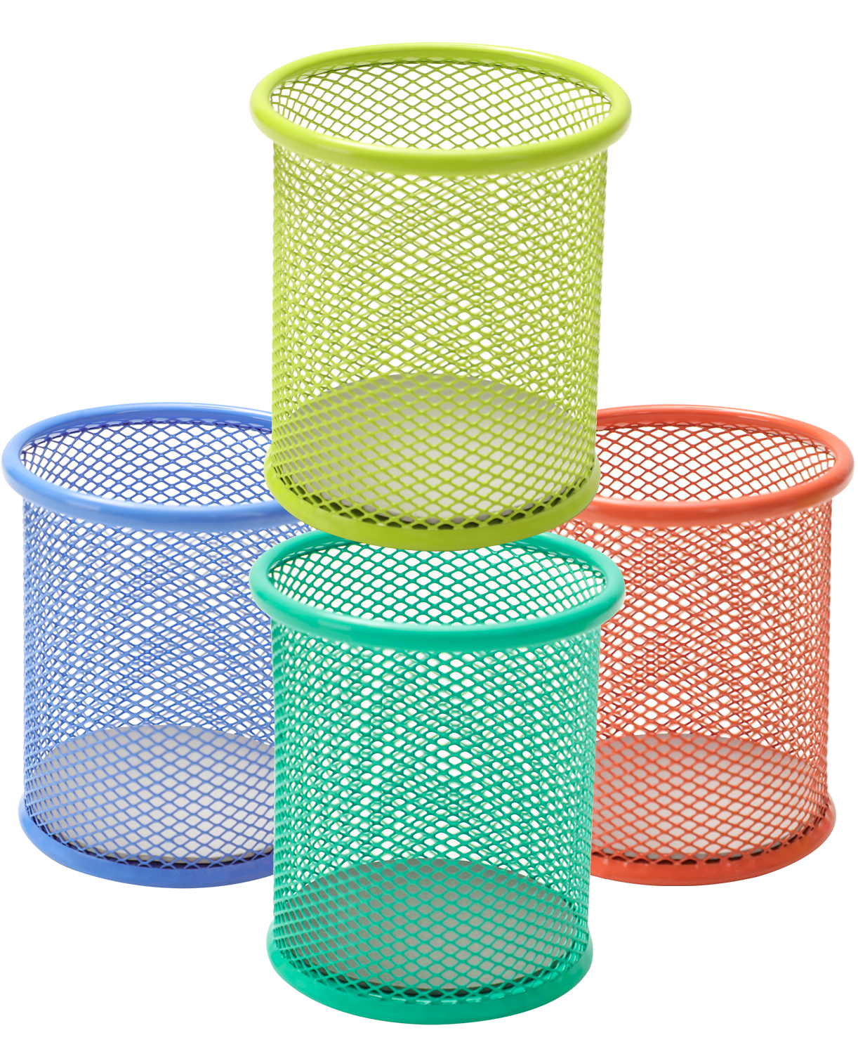 Portalápiz Circular de Malla Metálica, Colores Variados