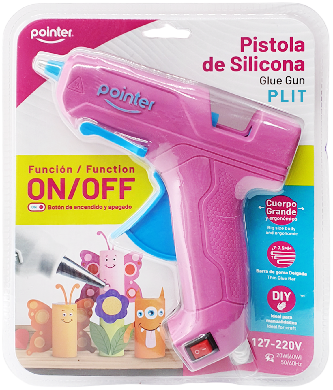 Pistola de Silicona Grande con Botón de Encendido, Rosado