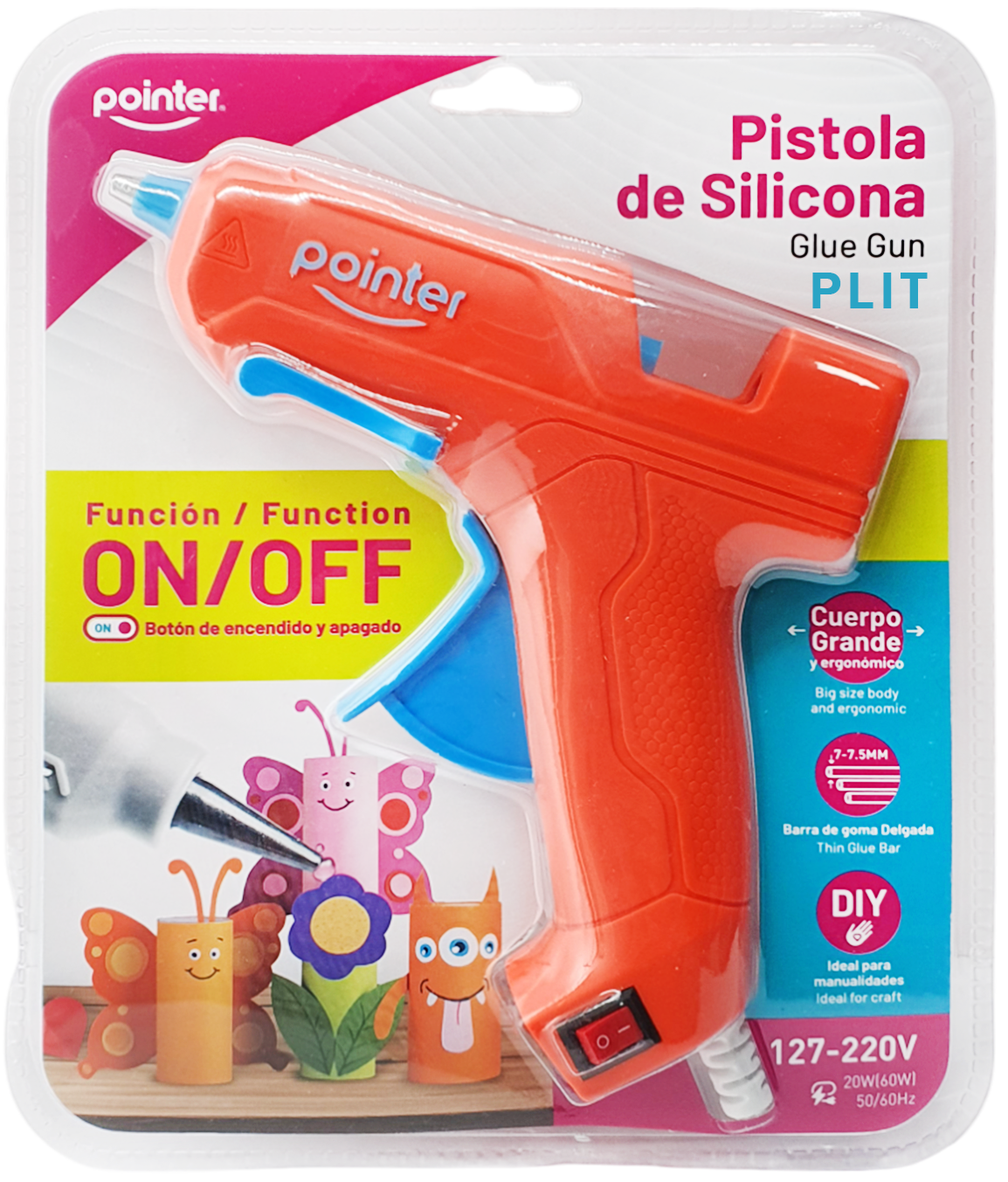 Pistola de Silicona Grande con Botón de Encendido, Naranja