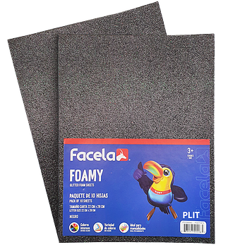 Foamy Escarchado con Brillo 9" x 12", Color Negro, 10 Hojas