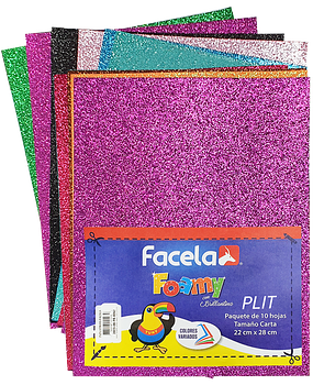 Set de Foamy Facela con Escarcha 8.5" x 11" Colores Surtidos con Brillo, 10 pcs